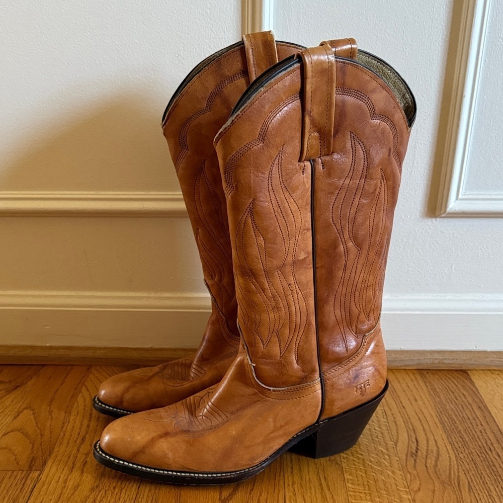 Vintage 90s Frye Tan Leather Western Cowboy Boots Men's 9.5D